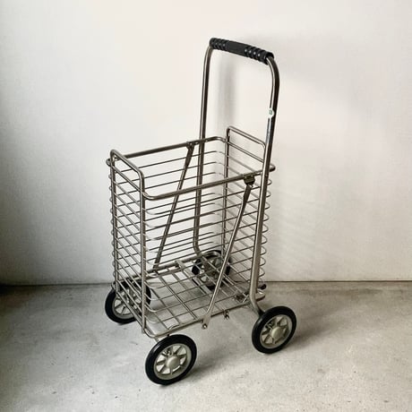 富田工業株式会社 ショッピングカート SC-01 ステンレス製 折り畳み式  買物籠 大容量 4輪 ストッパーレバー 黒グリップ キャリー キャスターワゴン シンプルデザイン 完品