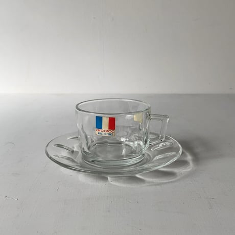 arcoroc アルコロック  ガラス製 ヴィンテージ カップ＆ソーサー 2個セット  耐熱 無色透明 未使用品 made in france