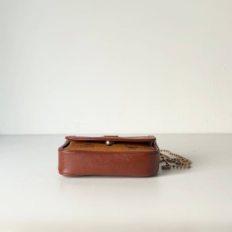 MCM オールドエムシーエム ヴィセトス柄 モノグラム コニャック ボールチェーン ミニミニショルダーバッグ フラップ ポシェット 中古美品