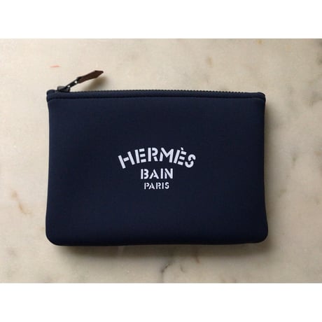 HERMES エルメス ネオバン PM フラットポーチ ネイビー/ブラック金具 ロゴ入りコスメポーチ 化粧ポーチ 小物入れ インバッグ 中古美品