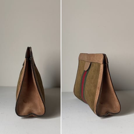 GUCCI  オールドグッチ  ポーチ  シェリーライン  スエード/ピグスキン  インナーはGGのコーティングファブリック  ベロクロ開閉 インバッグ セカンドバッグ