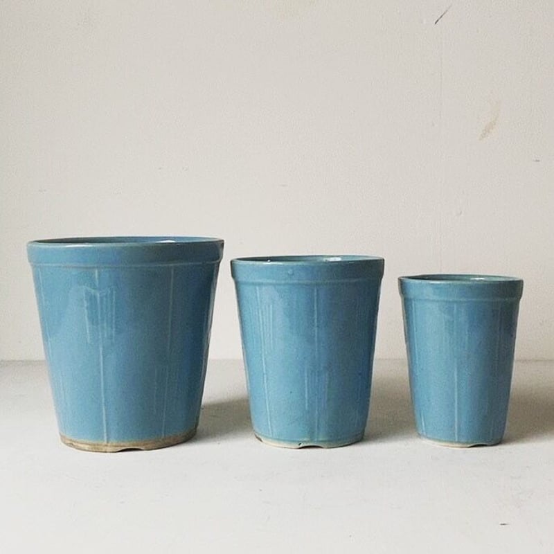 古い植木鉢. ターコイズ矢紋様3鉢セット 70sオールドポット 入れ子3