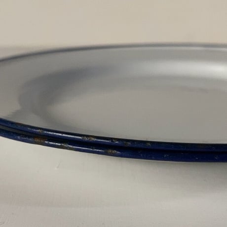 SKER SWEDEN スエーデン製 ヴィンテージ ホーロー皿 24cm 2枚セット 琺瑯 白/紺 ネイビー