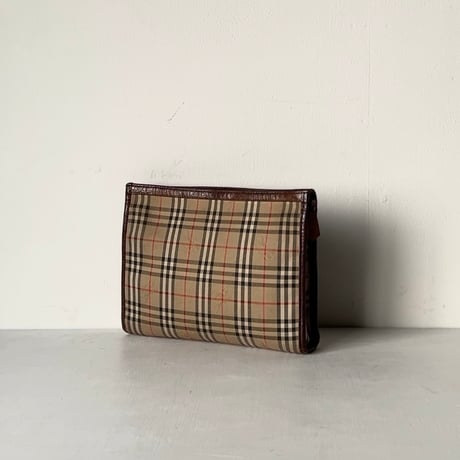Burberrys バーバリーズ  レザーコンビ ノバチェック ヴィンテージクラッチバッグ セカンドバッグ 化粧ポーチ ゴールドホースロゴ 中古良品