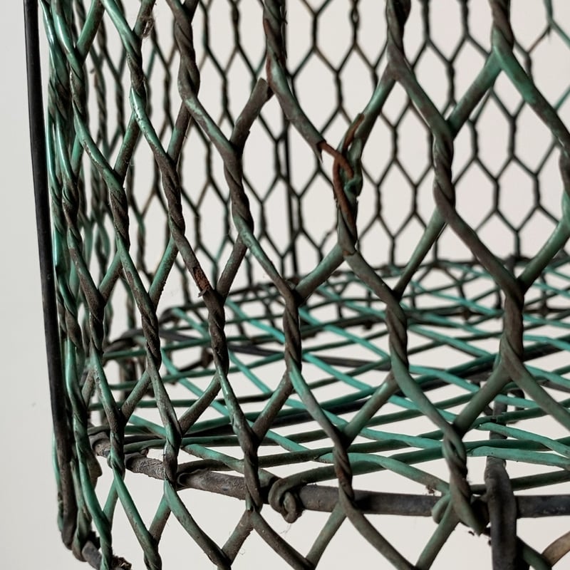 古いワイヤーバスケット バケツ型 金網籠 2ハンドル