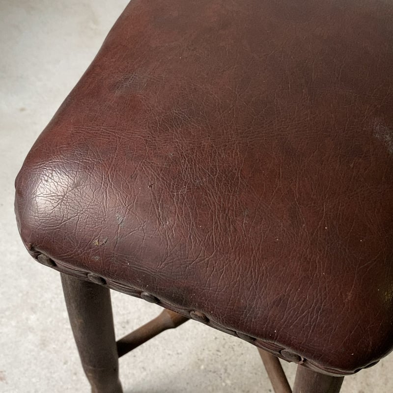 アンティーク スツール 四角椅子 スクエアスツール 焦茶クッション座面