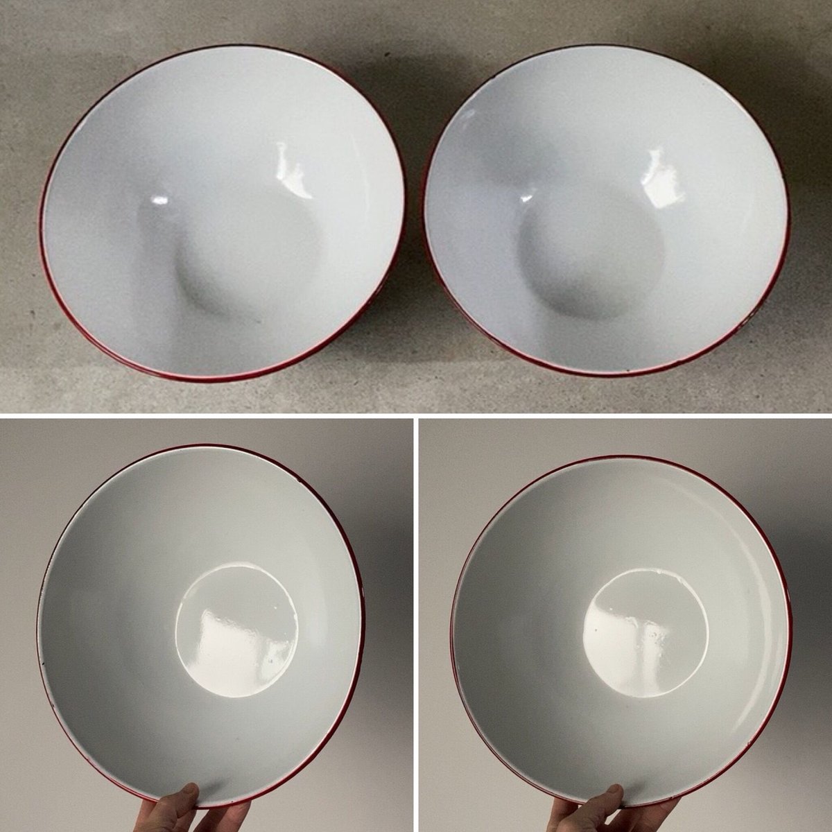 ヴィンテージ ホーローボウル 28cm 2個セット 白/赤 60s デッド ヴィンテージ ホーローボウル 28cm 2個セット 白/赤 60s デッド