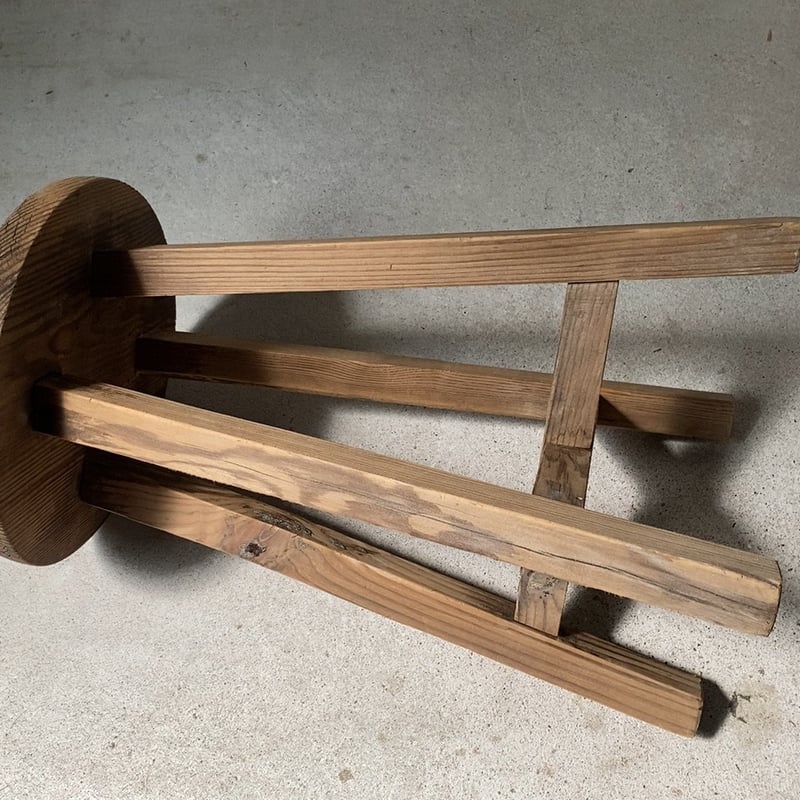 Aアンティーク 木製 無塗装 無垢材 丸スツール 古家具 ブナ タモ