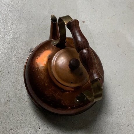 ヴィンテージ純銅ケトル copper100 コッパー100  銅やかん 木製無垢持ち手と摘み 褐色銅素地 中古良品