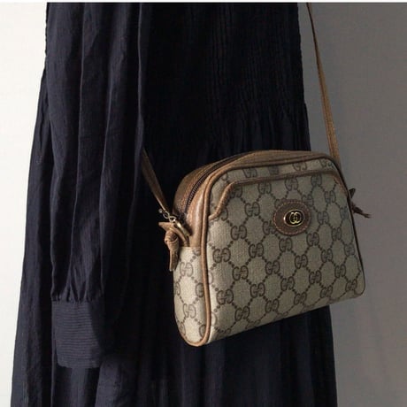 GUCCI グッチ オールドグッチ GGプラス コーティングキャンバス ポシェット ミニショルダー バッグ ブラウン ヴィンテージ 中古美品