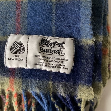 Burkraft バークラフト 旧タグ イギリス製 100%ウール ブランケット 膝掛け 大判ストール  made in great britain