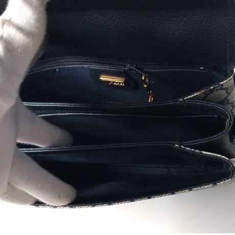 GUCCI グッチ オールドグッチ  コーティングGGキャンバス  ショルダー バッグ ネイビー  ヴィンテージ 中古美品