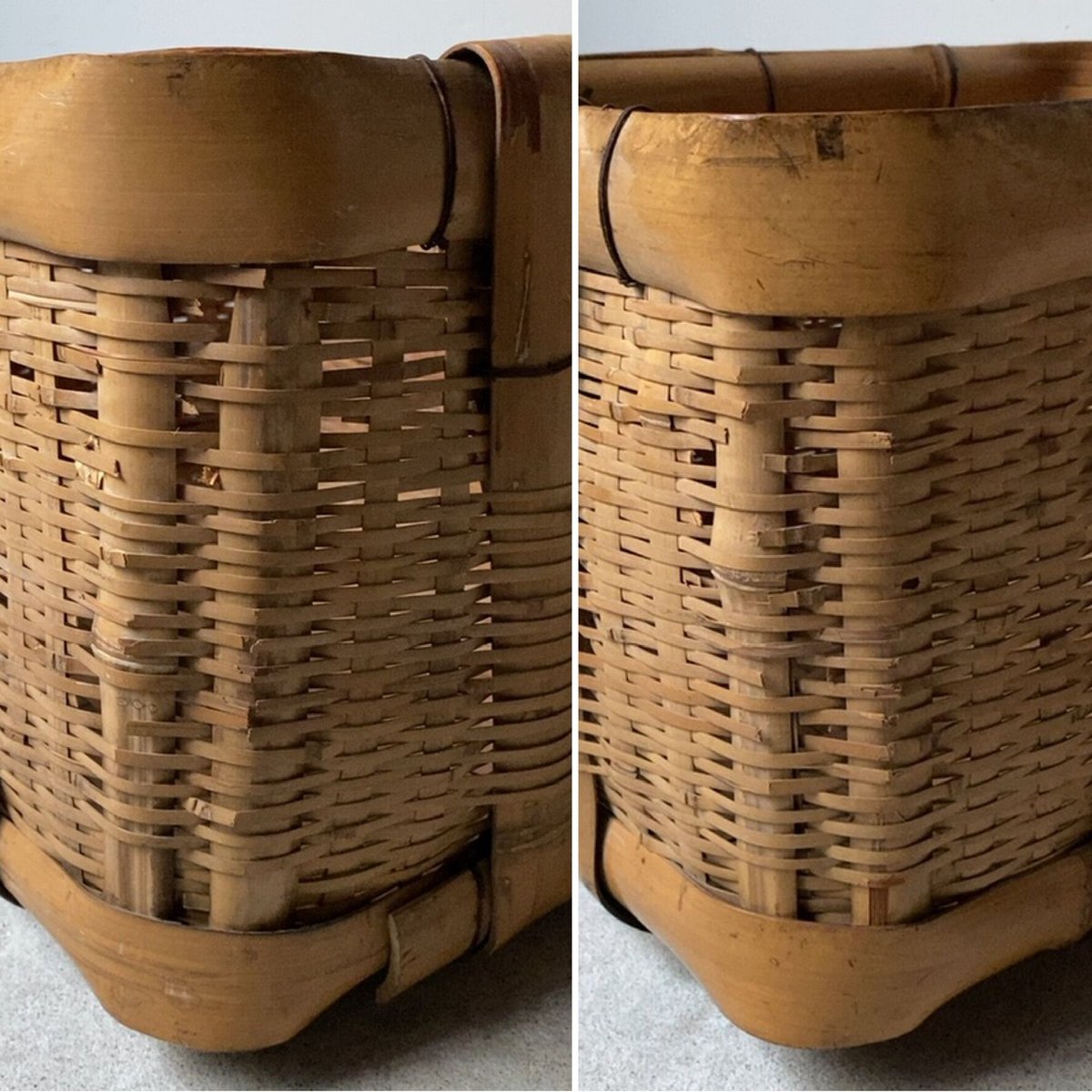 【竹籠】古い竹かご　御用籠　野菜かご　古道具　収納カゴ　古民具 古い御用籠 クラシックでスタンダードな野菜カゴ 野良かご ござ編み 竹