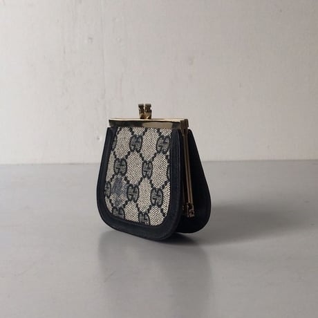 GUCCI グッチ オールドグッチ コーティングGGキャンバス/レザー ガマ口  コインケース  ネイビー ヴィンテージ 中古美品