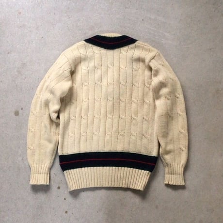 Polo by Ralph Lauren ポロ ラルフローレン　80sヴィンテージ  ケーブル編み Vネック チルデンセーター  size S   ウール100%  好配色
