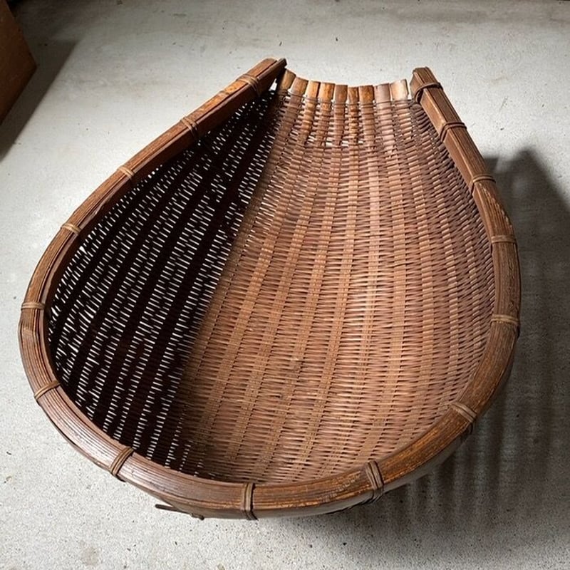 大きい古片口ざる 横幅約49cm 装飾 素材 作り エイジング…良好の古笊