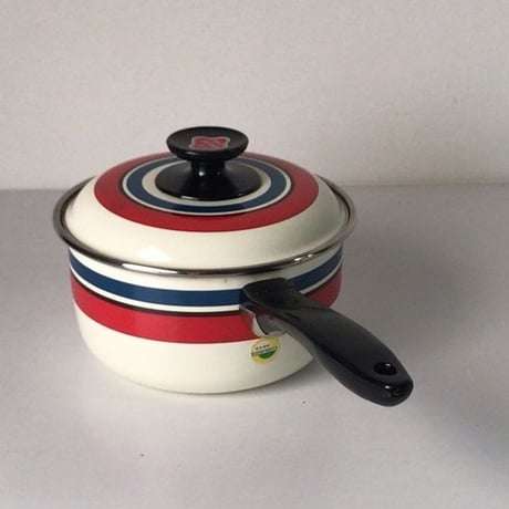 Noritake ノリタケ ヴィンテージ 琺瑯(ホーロー) 片手鍋  トリコカラー  ランダムストライプ   デッドストック 未使用品