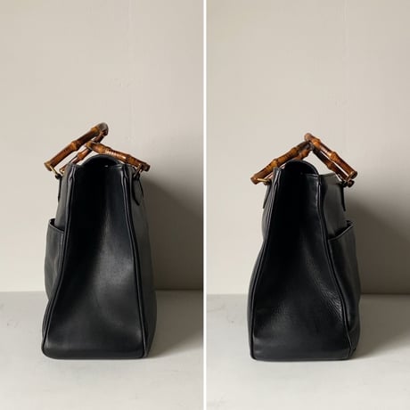 GUCCI オールドグッチ  バンブーレザーバッグ 2wayショルダー付き トートバッグ ハンドバッグ ブラックスムースレザー/ゴールド金具 70s80s ヴィンテージグッチ