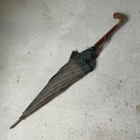 YASUDA エーワン  ヴィンテージ日傘 織 総柄  木彫りハンドル  昭和期 ダークグリーン/グレー ジャパンヴィンテージ 日本製 美品