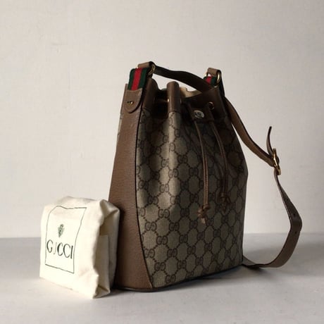 GUCCI グッチ オールドグッチ GGプラス コーティングキャンバス 巾着型ショルダーバッグ シェリーライン ノエ型 ヴィンテージ 14.02.034  中古美品