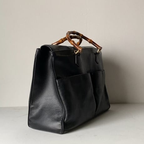 GUCCI オールドグッチ  バンブーレザーバッグ 2wayショルダー付き トートバッグ ハンドバッグ ブラックスムースレザー/ゴールド金具 70s80s ヴィンテージグッチ
