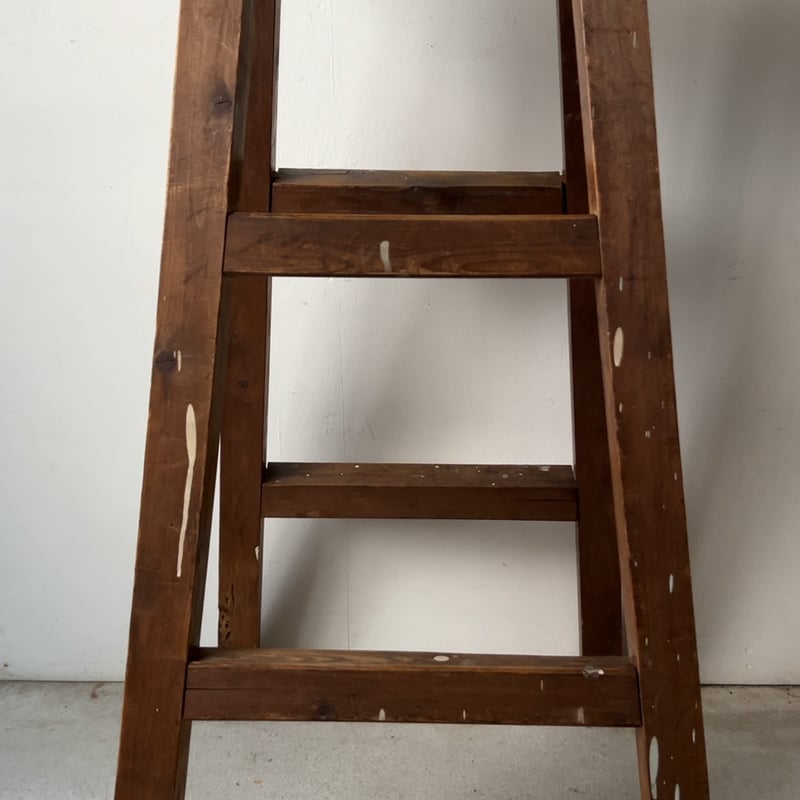 昭和期 折り畳み式 木製脚立 ウッドラダー 小型ハシゴ 黒ヤケ 木工