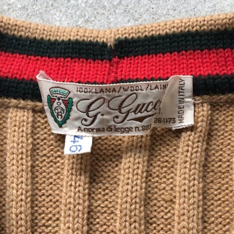 GUCCI  オールドグッチ  ケーブル編み チルデンセーター   ウール素材   size 46   70s ヴィンテージ希少品  好配色  イタリア製  made in italy