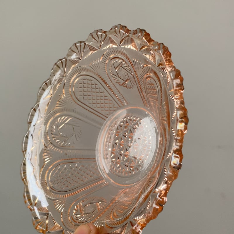 アンティークプレスガラス デザートプレート デザート皿 ダークローズ