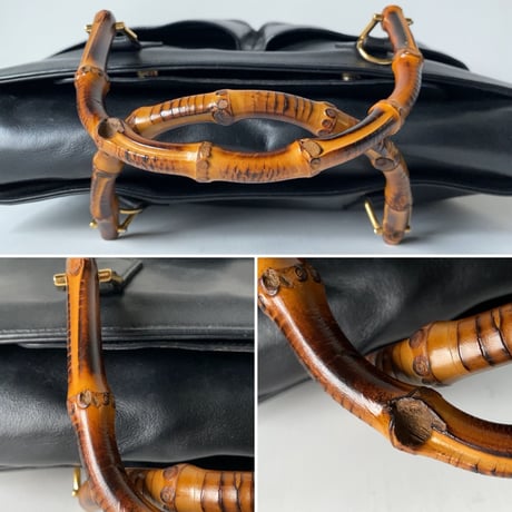GUCCI オールドグッチ  バンブーレザーバッグ 2wayショルダー付き トートバッグ ハンドバッグ ブラックスムースレザー/ゴールド金具 70s80s ヴィンテージグッチ