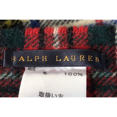 RALPH LAUREN  ラルフローレン   ウール100%  大判ストール  ひざ掛け 膝掛け  肩掛け マフラー  タータンチェック 赤/白  好配色  POLO ポロ  中古良品