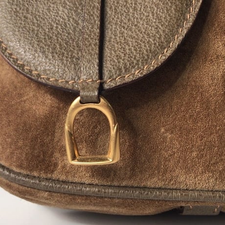 GUCCI グッチ オールドグッチ  サドル型  レザー /スエード ウエストポーチ グレージュ/ベージュ ヴィンテージ 中古美品