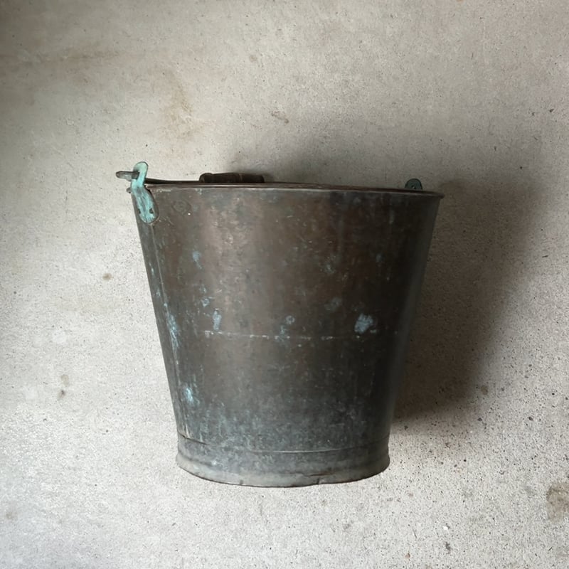 ヴィンテージ 真鍮バケツ ブラス製 木製持手 無塗装 昭和期 古手