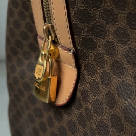 CELINE オールドセリーヌ トリオンフ(マカダム) 総柄  ボストンバッグ ゴールド金具 カデナ+鍵付き ヴィンテージセリーヌ 中古美品