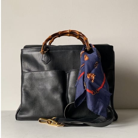 GUCCI オールドグッチ  バンブーレザーバッグ 2wayショルダー付き トートバッグ ハンドバッグ ブラックスムースレザー/ゴールド金具 70s80s ヴィンテージグッチ