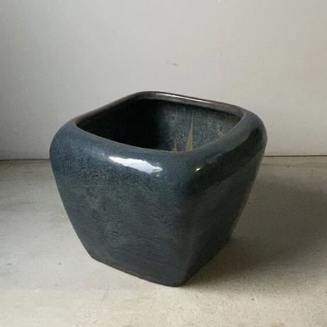 古い四角火鉢 最大幅45cm 海鼠(なまこ)釉 瑠璃釉 深海色 メダカ鉢 睡蓮鉢 金魚鉢 ビオトープ 甕 瓶 完品