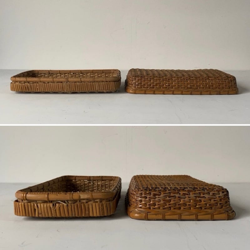 古い籐編みの平箱 茶道具 ペンケース 道具箱 古道具 古民藝 工芸品