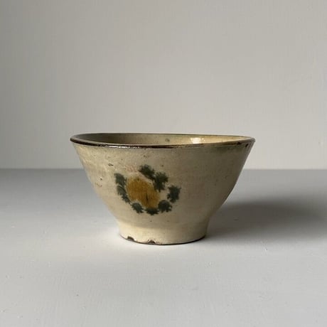 古琉球 やちむん 4.5寸マカイ 古作 登窯 犬の足跡模様 呉須と飴釉の2色構成 昭和期 ヴィンテージ フォークアート