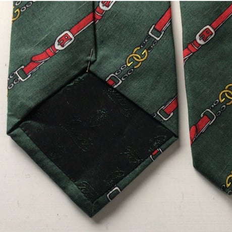 GUCCI  オールドグッチ  ヴィンテージ ネクタイ 筆記体ロゴ シルク100%  グリーンベース GGチェーンベルト柄 レジメン 中古美品