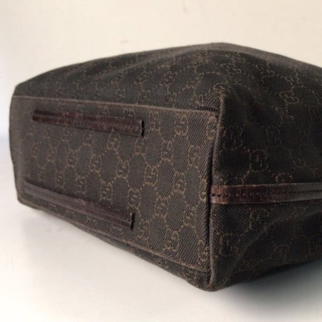GUCCI グッチ   GGキャンバス   レザーロープトートバッグ   ダークブラウン   ヴィンテージ   中古美品