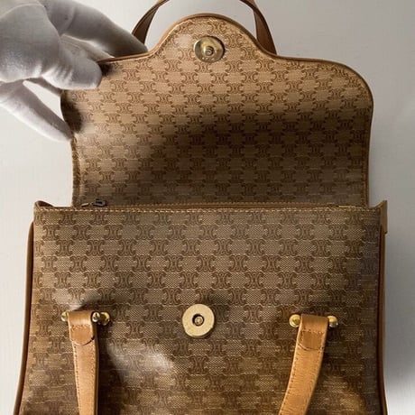 CELINE オールドセリーヌ マカダム ハンドバッグ 幅約22cm ヴィンテージハンドバッグ 鞄