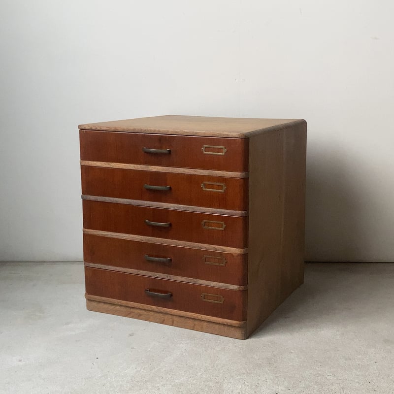 昭和期 5杯小引き出し ラウンドコーナー 木製無垢材フレームに引出し