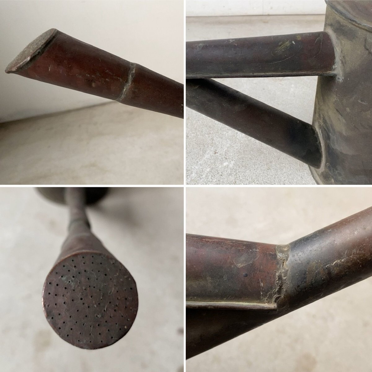 銅製アンティークじょうろ 黒ヤケした重厚感十分の古いジョーロです