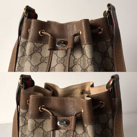 GUCCI グッチ オールドグッチ GGプラス コーティングキャンバス 巾着型ショルダーバッグ シェリーライン ノエ型 ヴィンテージ 14.02.034  中古美品
