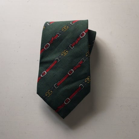GUCCI  オールドグッチ  ヴィンテージ ネクタイ 筆記体ロゴ シルク100%  グリーンベース GGチェーンベルト柄 レジメン 中古美品