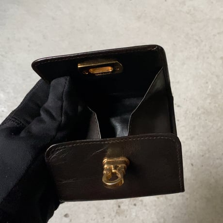 Salvatore Ferragamo サルヴァトーレ フェラガモ  ガンチーニ  レザー コインケース  ダークブラウン/ゴールド金具  中古良品