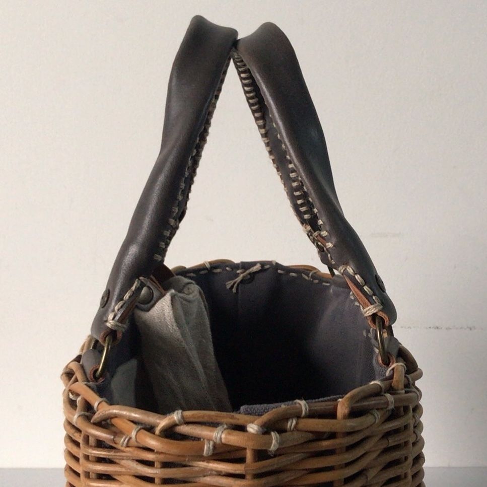 30日に終了　エバゴス　ブライドルレザー　トートバッグ　ミニ　ブラック　美品 ebagos 「マルシェ」 ブライドルレザー×紅籐（リネン被せ） BLACK