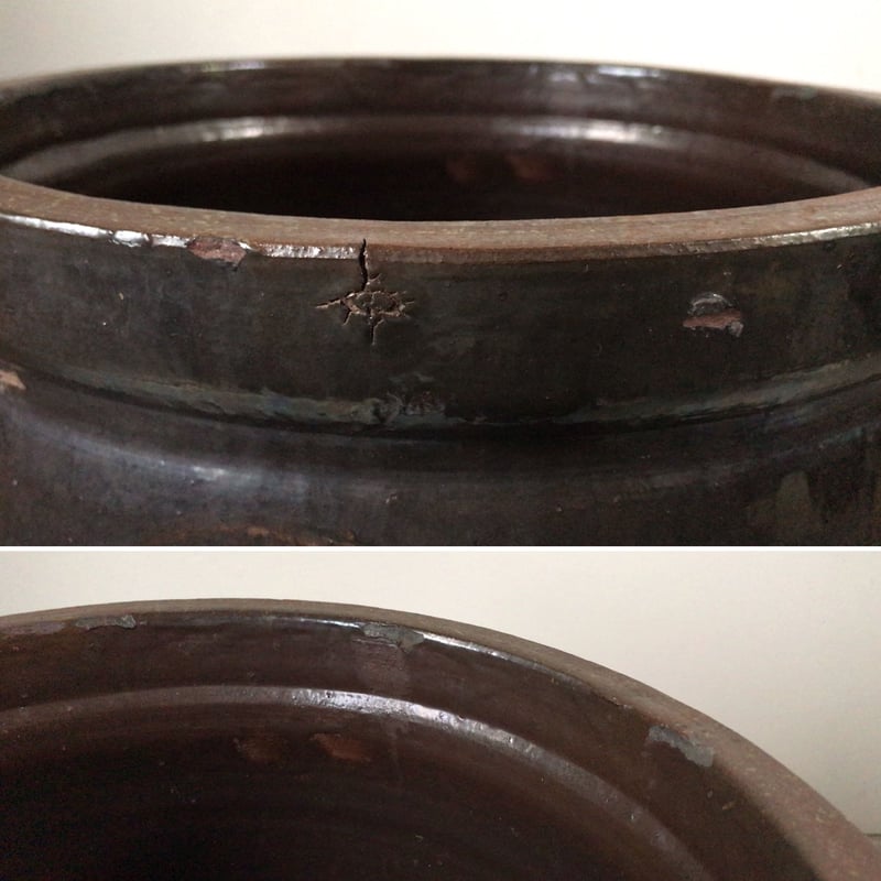 【激レア】六代　走波　壺　花瓶　レトロ　33cm 古い水瓶 民藝壺 ・甕 (高さ約42cm幅約35cm) メダカ鉢 睡蓮 ハス