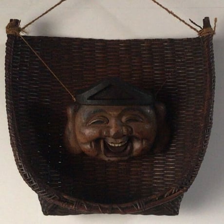 大正時代  珍品希少 恵比寿大黒天 福箕一対 ざる一対  木製お面 七福神 十日えびす 十日戎 えべっさん  商売繁盛 縁起物  黒光最高のエイジングです。