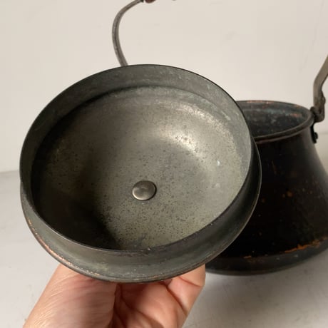 SS Shimamoto 島本製作所 コッパーケトル 純銅薬缶  ベル型 ウッドハンドル ウッド摘み 無垢材 黒ヤケ