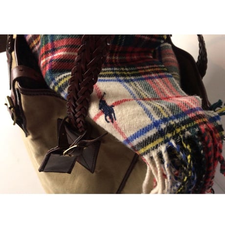 RALPH LAUREN  ラルフローレン   ウール100%  大判ストール  ひざ掛け 膝掛け  肩掛け マフラー  タータンチェック 赤/白  好配色  POLO ポロ  中古良品